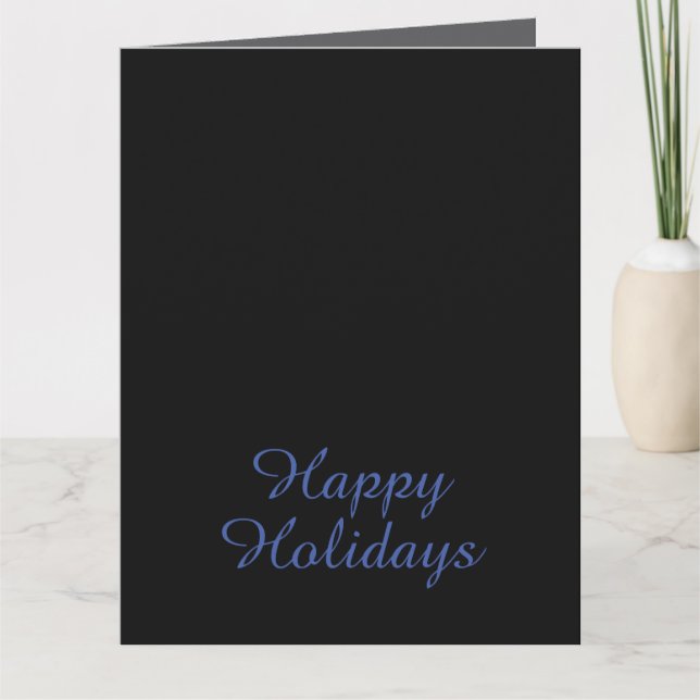 Neutral Black & Blue Plain Elegant Happy Holidays Card (Front)