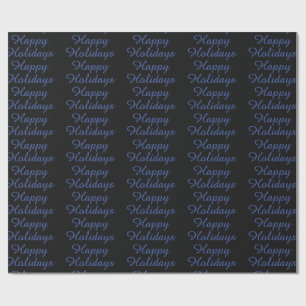Neutral Black & Blue Plain Elegant Happy Holidays Wrapping Paper
