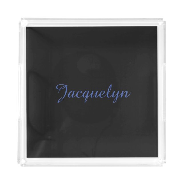 Neutral Black & Blue Plain Elegant Modern Own Name Acrylic Tray (Front)