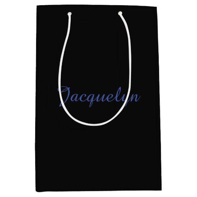 Neutral Black & Blue Plain Elegant Modern Own Name Medium Gift Bag (Front)