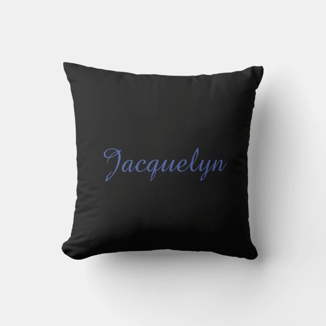 Neutral Black & Blue Plain Elegant Modern Own Name Throw Pillow (Front)