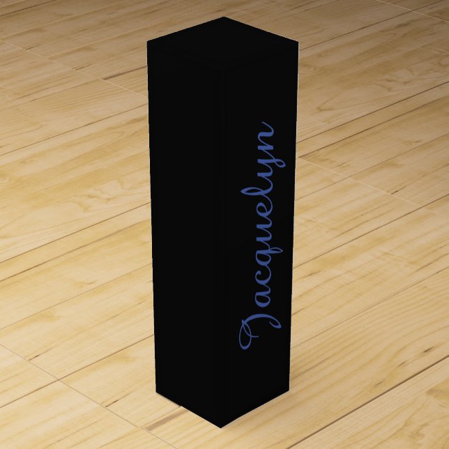 Neutral Black & Blue Plain Elegant Modern Own Name Wine Box (Front)