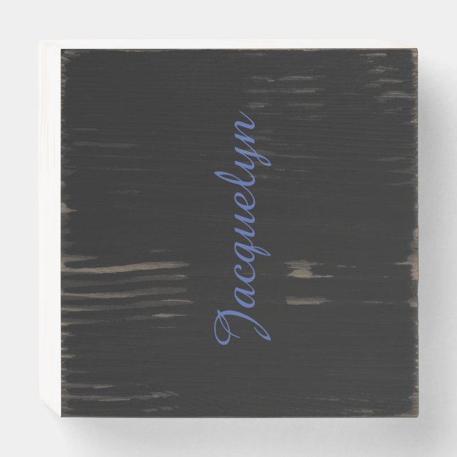 Neutral Black & Blue Plain Elegant Modern Own Name Wooden Box Sign (Front Horizontal)