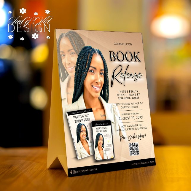 Neutral Black Modern Book Launch Release Author Table Tent (Creator Uploaded)