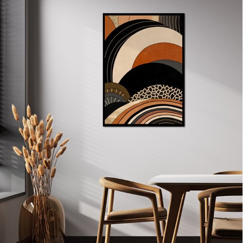  Neutral Black Orange Modern Boho Framed Art