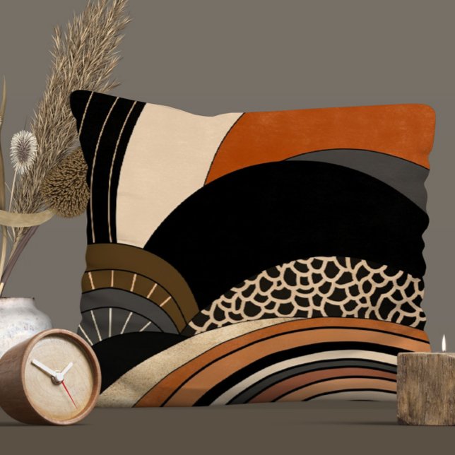  Neutral Black Orange Modern Boho Throw Pillow (Creator Uploaded)