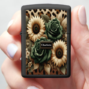 Neutral Bloom Leopard Decor: Personalized Display Zippo Lighter