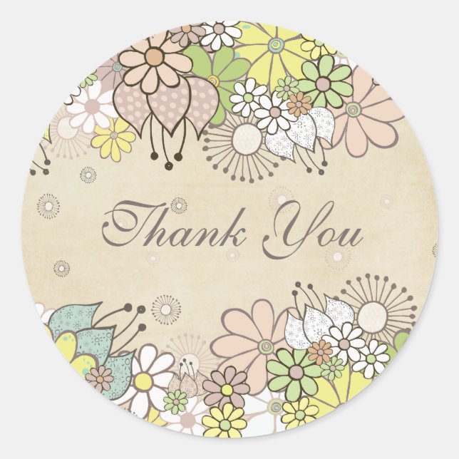 Neutral Blooms White Gift Thank You Label Sticker (Front)