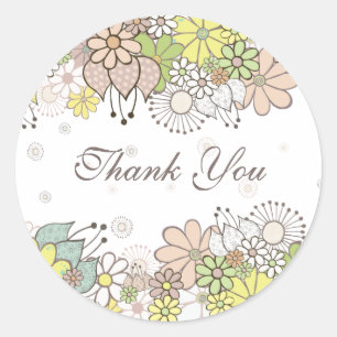 Neutral Blooms White Gift Thank You Label Sticker