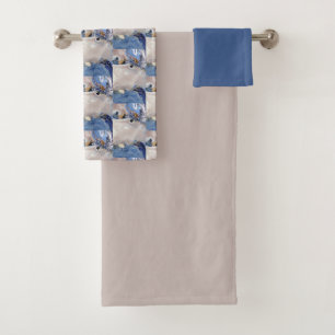 Neutral blue and beige modern minimalist bath towel set