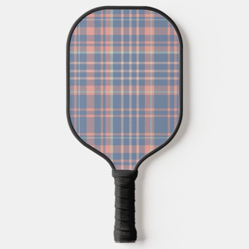 Neutral Blue and Pink Tartan Plaid Pattern Pickleball Paddle