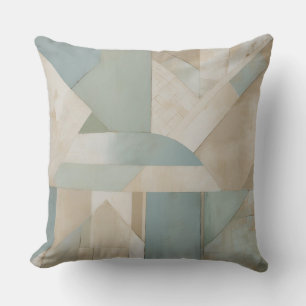 Neutral Blue Green Beige Abstract Geometric Print Throw Pillow