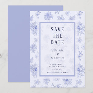 Neutral Blue Shadow floral Pattern Save The Date Invitation