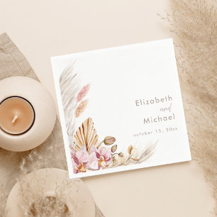 Neutral Blush Floral Pampas Grass Reception Napkins