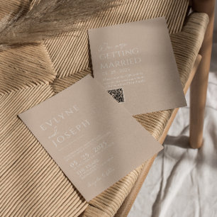 Neutral Blush Minimalist Boho QR Code Wedding Invitation