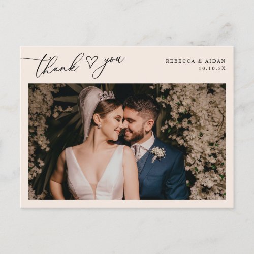Neutral Blush Script Heart Wedding Photo Thank You Postcard - Designed to coordinate with our Stylish Script wedding collection, this customizable Flat Photo Thank You postcard features an elegant script with heart thank you text on the front and option to add a custom message on the back. Matching items available.
