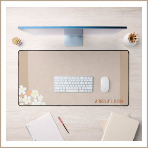 Neutral Blushing Beige Border on Mottled Pale Tan Desk Mat