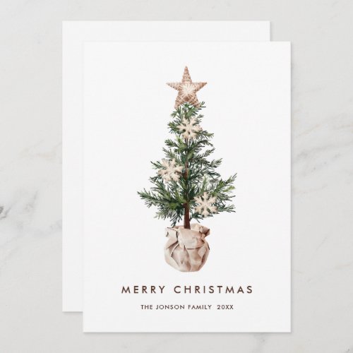 Neutral Bohemian Christmas Pine Tree Greeting Holiday Card