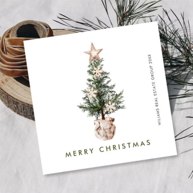 Neutral Bohemian Christmas Tree Corporate Holiday Card (Creator Uploaded)