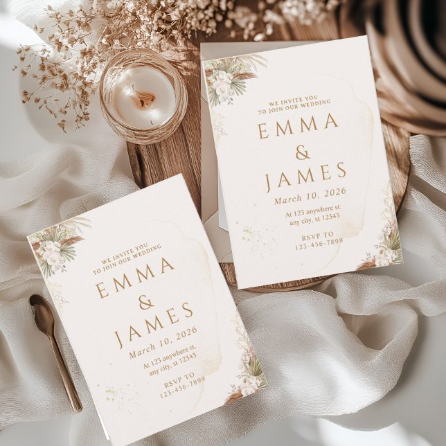 Neutral Bohemian Floral Elegant Wedding Invitation (Creator Uploaded)