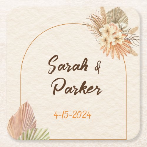 Neutral Bohemian Floral Wedding  Coaster