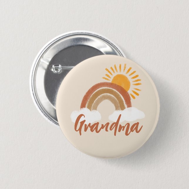 Neutral Bohemian Grandma Baby Shower Title Button (Front & Back)