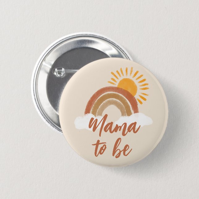 Neutral Bohemian Mama to Be Baby Shower Title Button (Front & Back)