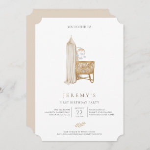 Neutral Boho Baby First Birthday Invitation