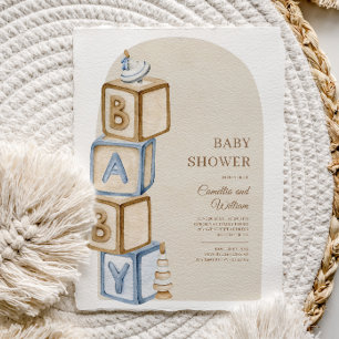 Neutral Boho Baby Letter Blocks Baby Shower Invitation