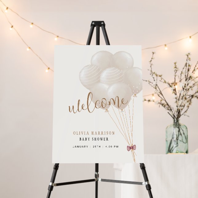 Neutral Boho Balloon Baby Shower Welcome Sign (In Situ (Stand))
