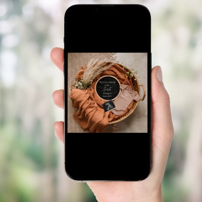 Neutral Boho basket pampas pregnancy announcement  (Front Digital)