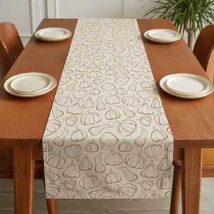 Neutral Boho Beige Pumpkin Pattern Fall Halloween Short Table Runner