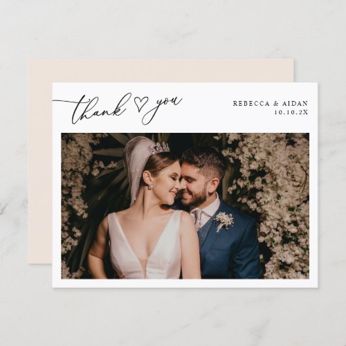 Neutral Boho Blush Script Heart Wedding Photo Thank You Card - Designed to coordinate with our Stylish Script wedding collection, this customizable Flat Photo Thank You card features an elegant script with heart thank you text on the front and option to add a custom message on the back. Matching items available.