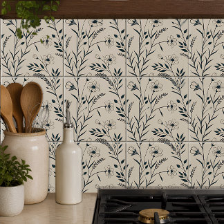 Neutral Boho Botanical Ceramic Tile