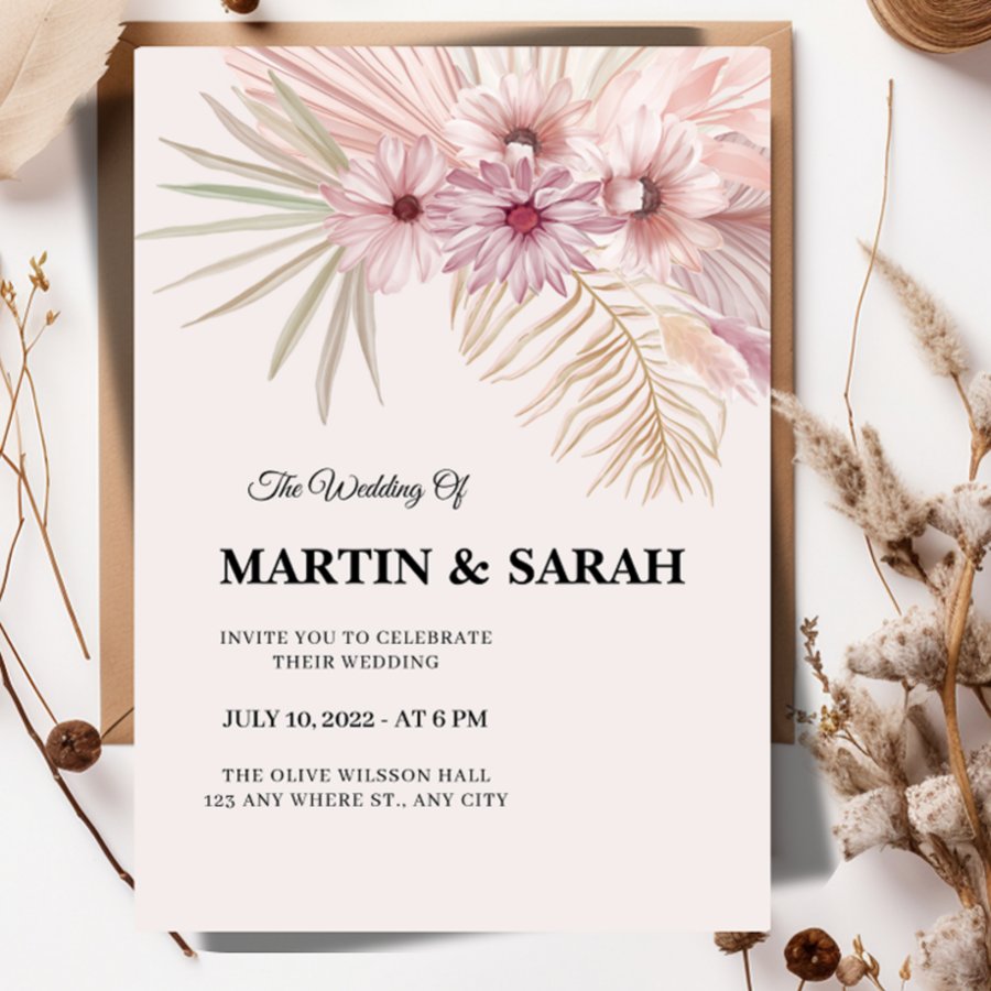 Neutral Boho Botanical Wedding Invitation 