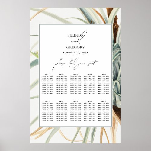 Neutral Boho Botanical Wedding Seating Chart