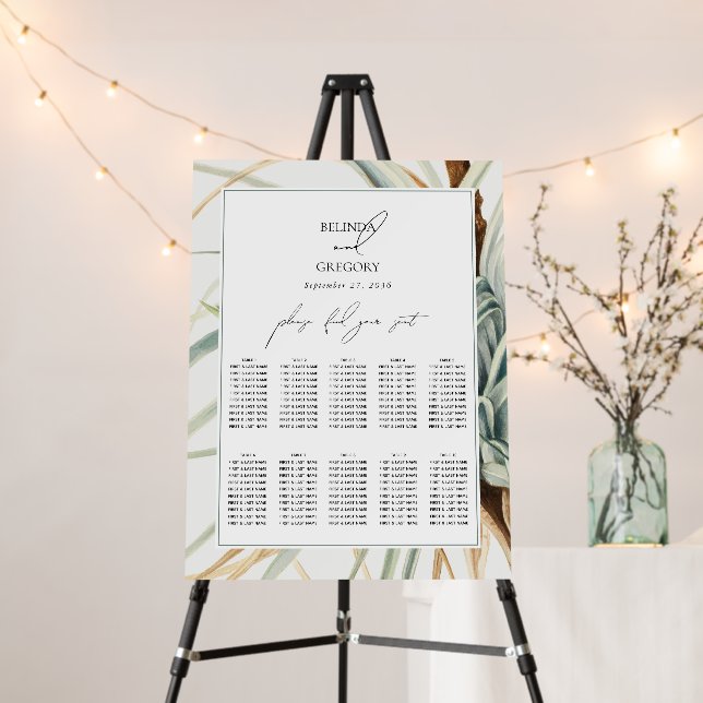 Neutral Boho Botanical Wedding Seating Chart Foam Board (In Situ (Stand))