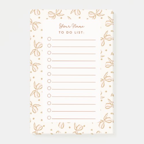 Neutral Boho Bows Personalized Check To Do List Post_it Notes