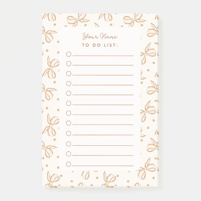 Neutral Boho Bows Personalized Check To Do List Post-it Notes (Front)
