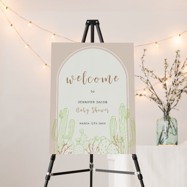 Neutral Boho Cactus Arch Welcome Sign Baby Shower (In Situ (Stand))