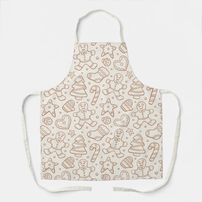 Neutral Boho Christmas Gingerbread Man Beige Apron (Front)