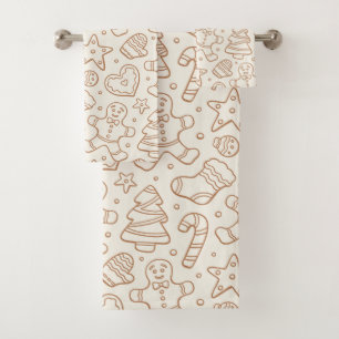 Neutral Boho Christmas Gingerbread Man Beige Bath Towel Set