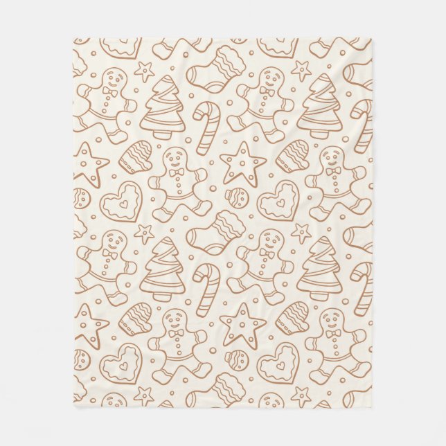 Neutral Boho Christmas Gingerbread Man Beige Fleece Blanket (Front)