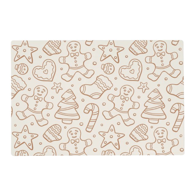 Neutral Boho Christmas Gingerbread Man Beige Placemat (Front)