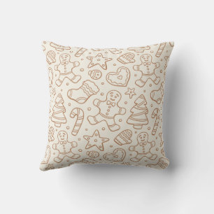 Neutral Boho Christmas Gingerbread Man Beige Throw Pillow