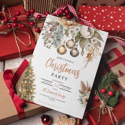 Neutral Boho Christmas Party Invitation