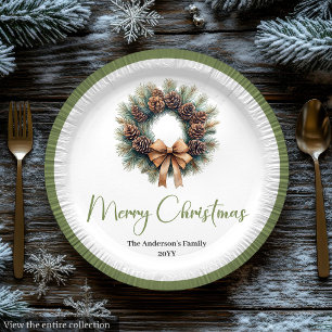 Neutral Boho Christmas Tree with Pine Accents Paper Plates