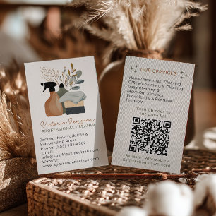 neutral Boho Cleaning Service Maid QR Code Business Card