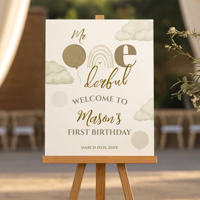 Neutral Boho Cloud Mr Onederful Welcome Sign (Creator Uploaded)