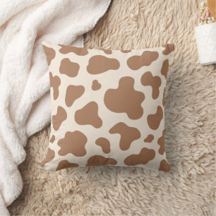 Neutral Boho Cow Print Western Cowboy Beige Brown Throw Pillow